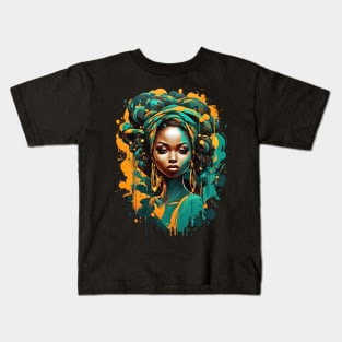 Black Woman African Tribal retro vintage regal design Kids T-Shirt